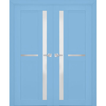 Interior French Double Doors 48 x 80, Veregio 7288 Aquamarine & Frosted Glass