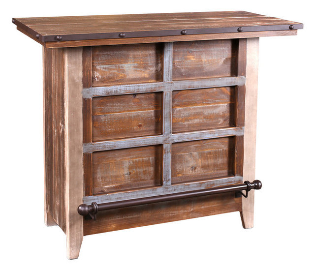 Bayview Rustic Solid Wood Bar With Metal Foot Rail And Storage Bayview Rustic Solid Wood Bar With Metal Foot Rail And Storage