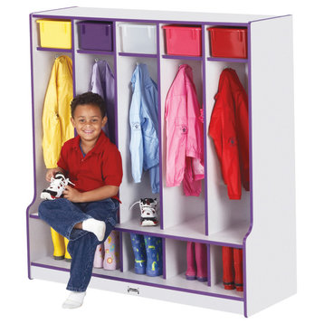 Rainbow Accents 5 Section Coat Locker with Step - Red