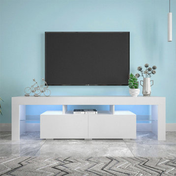 Modern White TV benches MDF LED TV Stand w/Remote Control Lights
