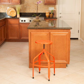 Dining Space featuring Orange Steel Swivel Stool