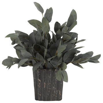 Gray and Green Eucalyptus, Oval Ceramic Planter, Small