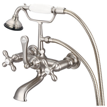 Vintage 7" Spread Wall Mount Tub Faucet & Handheld Shower, Cross handles