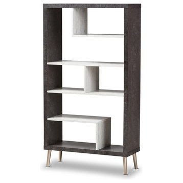 Contemporary Dark Brown, Light Gray 2-Tone Finished Wood Display Shelf
