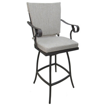 Outdoor Patio Swivel Bar Stool Jamey with Arms, White Linen - Gray, 26"