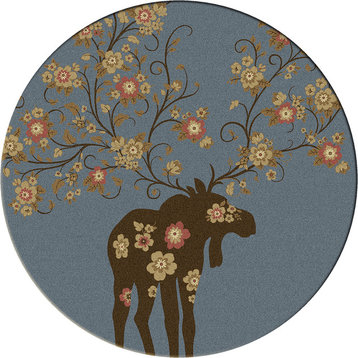 Moose Blossom Rug, Blue, 8'x8' Round, Round