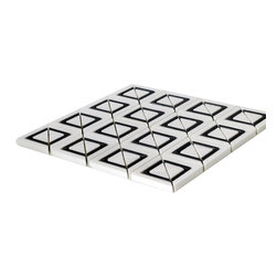 Bright White and Black Matte X Styles Stone Square Marble Mosaic Tiles - Home Accessories & Decor