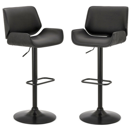 Set of 2 Mid-century Modern Adjustable Height Swivel Bar Stool