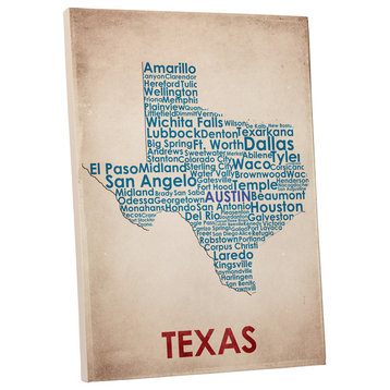 Texas Local Cities Map Gallery Wrapped Canvas Wall Art, 20"x16"