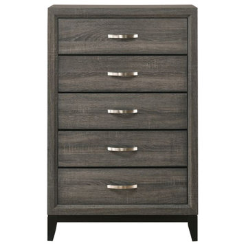 Wooden Chest With 5 Drawers, Weathered Gray