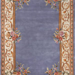 Momeni - Momeni Harmony India Hand Tufted Transitional Area Rug Blue 5' X 8' - The antique-style embellishment of this traditional area rug adds ornamental flourish to floors throughout the home. Available in royal shades of sage green, soft blue, ivory, rose and regal burgundy red, the ornate gold scrolls and scallops of each decorative floorcovering reflect the gilded grandeur of French baroque style. Hand tufted from 100% natural wool fibers, the curling vines and lush floral bouquets of the borders are hand carved for exquisite depth and dimension.