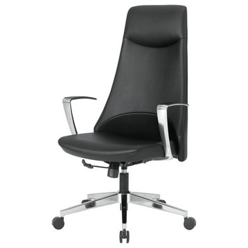 High Back With Fixed Padded Aluminum Arms and Chrome Base, Dillon Black
