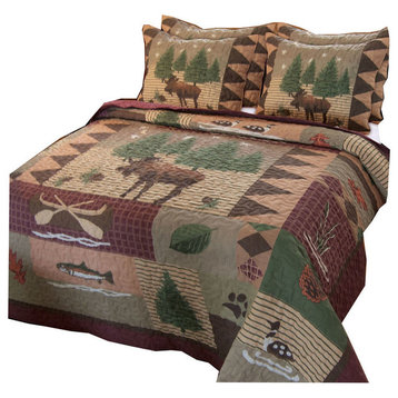 Greenland Moose Lodge Collection Quilt Set, Full/Queen