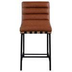Meridian Furniture - Burke Counter Stool, Cognac, Vegan Leather, White Oak Veneer Metal Dowel - Kick back and relax with a drink in your hand with this Burke cognac vegan leather counter stool. Featuring soft cognac vegan leather upholstery and cognac vegan leather straps, this counter stool is cozy and stylish. Its matte cognac metal frame provides sturdy support so you can enjoy this stool for years to come. A white oak veneer metal dowel is tucked firmly in place beneath the front of the stool, providing extra support and added style.