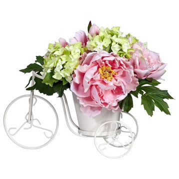 Peony and Hydrangea Tricycle Silk Flower Arrangement