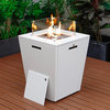 LeisureMod Chelsea Patio Propane Aluminum Fire Pit Side Table With Lid, White