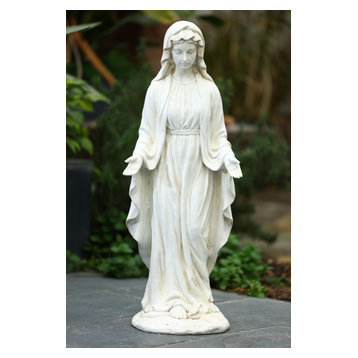Gray MgO Virgin Mary Garden Statue, White