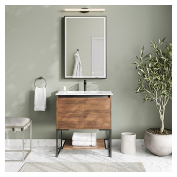 Foundry Bath Vanity, Walnut, 30", Integrated Single Sink, Freestanding