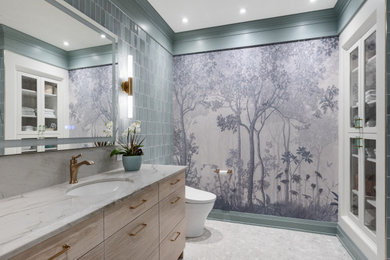 Example of a trendy master bathroom design in Omaha