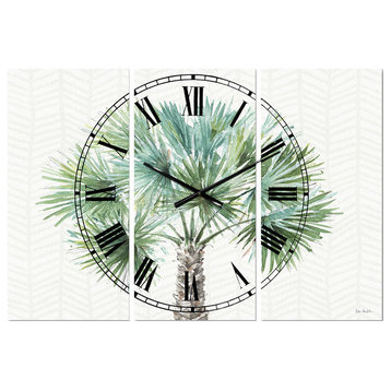 Mixed Botanical Greens Palms Iii Farmhouse Multipanel Metal Clock