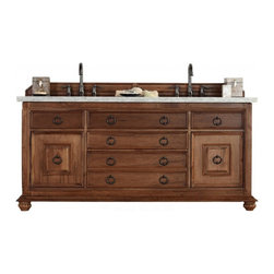 72 inch Double Sink Bathroom Vanity Cinnamon Finish Optional Countertop - Bathroom Vanities And Sink Consoles