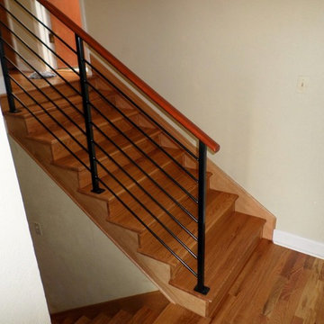 Red Oak Stair Case with Metal Railing