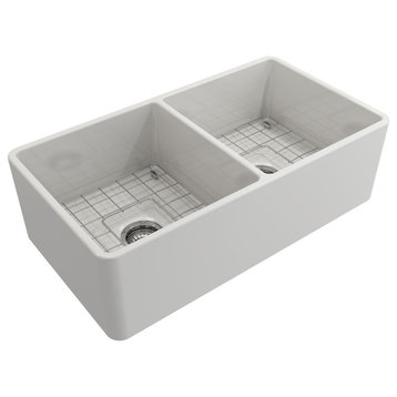 Barclay FSDB1530-WH Langley 33" Double Bowl Farmer Kitchen Sink in White