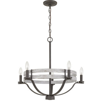 Brig 5 Light Chandelier, Natural Wood and Iron