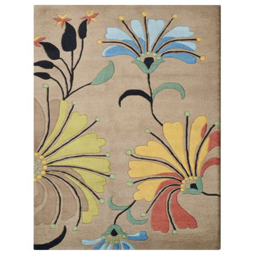 Hand Tufted Wool Area Rug Floral Camel, [Rectangle] 10'x13'