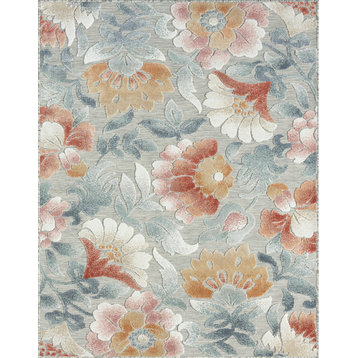 Elaina Transitional Floral Area Rug, Gray & Light Red, 7'7'' X 10'3''