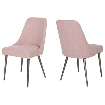 Dawn Modern Fabric Dining Chairs, Set of 2, Light Blush/ Gun Metal