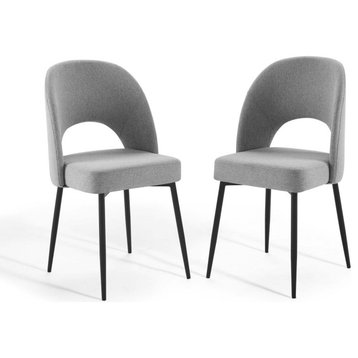 Side Dining Chair, Set of 2, Fabric, Metal, Black Gray, Modern, Cafe Bistro
