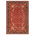 Bareens Designer Rugs - Shabby Chic Ziegler Marylyn Red Black Hand-Knotted Wool Rug - 6'1'' x 9'3'' - Enhance the ambiance of your home with this magnificent Persian-influenced Turkish hand-knotted rug made by skilled artisans capable of creating the most exceptional vegetable dyes and hand-spun wool. This exquisite handmade rug is a one-of-a-kind Peshawar Kafkaz, otherwise identified as Chobi, Chobi Peshawar, Oushak, or Ziegler rug. These handmade rugs are crafted in Pakistan utilizing superior-quality wool imported from Australia, New Zealand, and Korea in two types of weaves: the Persian weave and the Mori weave. This rug is meticulously crafted by hand using the finest natural vegetable dyes extracted from local plants. The artisans use a blend of hand-spun local and fine merino wool, resulting in a rug with a compelling texture, higher lanolin content, and longer staple. The artisans occasionally incorporate natural or artificial silk into the pile to enhance specific motifs. The finished product is an awe-inspiring execution of flawless design and an understated palette that exudes elegance.