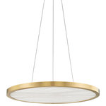 Hudson Valley Lighting - Eastport 24" Led Pendant Aged Brass Finish - An alabaster, disc-shaped shade elegantly suspends from delicate wires filling any space with a beautiful, warm glow. Edge-lit LEDs spread a clean, even light throughout the alabaster. This pretty pendant brings a peaceful presence to any room.