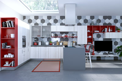 Modellazione 3D e Render di Cucina /Living collezione "Basic Red" per Hartè Roma