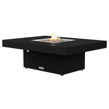 Rectangular Fire Pit Table, 48x36, Natural Gas, Black Top, Black