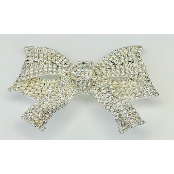 Silver Crystal Bow Holiday Decorating Pin-Pillow, 2 Silver Bows