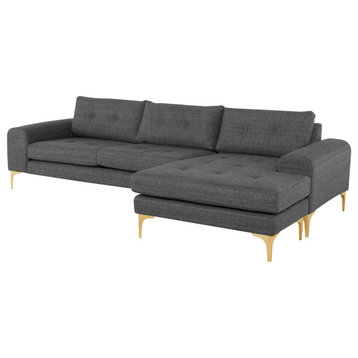 Marion Sectional, Dark Gray Tweed Seat Brushed Gold Legs