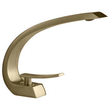 Single Hole 1-Handle Bathroom Sink Faucet Curved Spout with Pop Up Drain, Brushed Gold