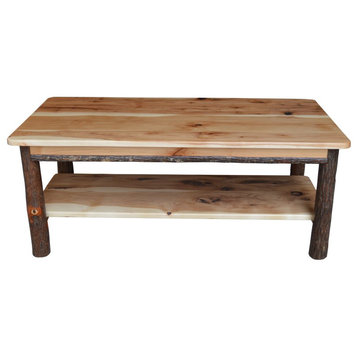Hickory Solid Wood Coffee Table with Shelf, Rustic Hickory