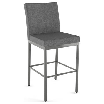 Amisco Perry Plus Counter and Bar Stool, Grey Woven Fabric / Metallic Grey Metal, Counter Height