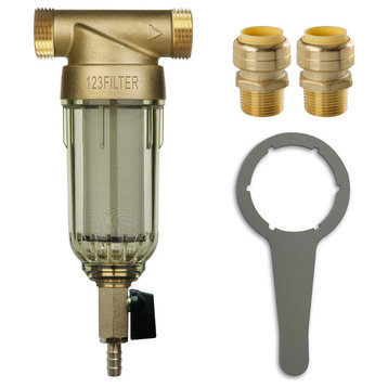 iSpring WSP Series Reusable Spin Down Sediment Water Filter, 50 Micron With Push Fittings