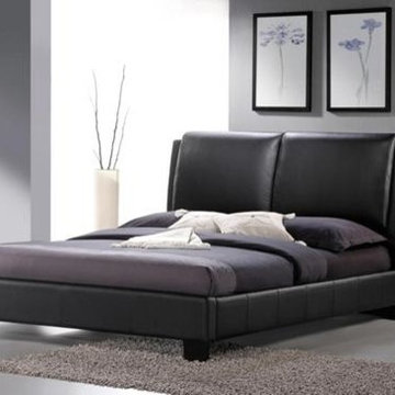 Sabrina - Queen Size Platform Bed in Black Leather