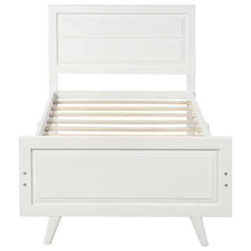 Gewnee Wood Twin Platform Bed Frame for Kids in White