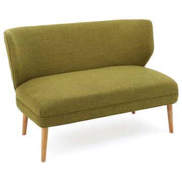 Mid Century Loveseat, Armless Design With Padded Seat & Curved Backrest, Green
