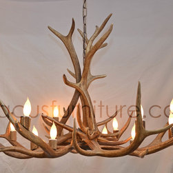 Med. Elk Antler Chandelier - Chandeliers