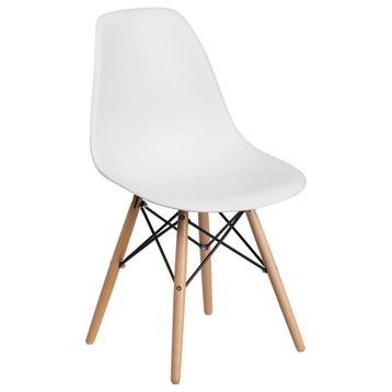 Flash Furniture Elon Plastic Accent Chair with Wood Base in White