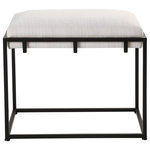 Uttermost - Paradox Small Bench, Black - A classic and sophisticated color combination, this bench features a sleek matte black iron frame and is paired with a plush upholstered seat in a crisp white waffle textured polyester.