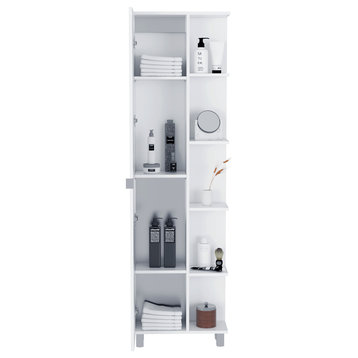 Corner Cabinet Womppi, Five Open Shelves, Single Door - White