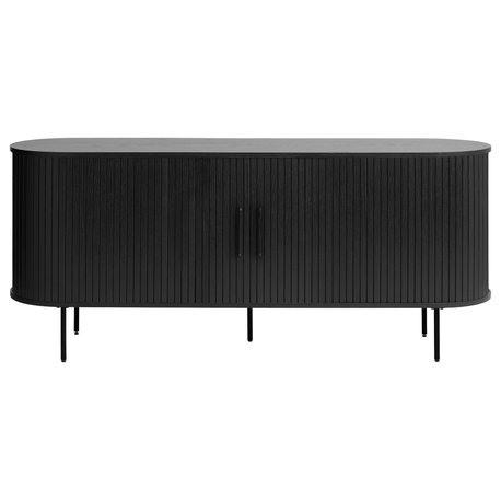 Mid-Century Modern Rounded Sliding Door Sideboard, Black Oak, 71"